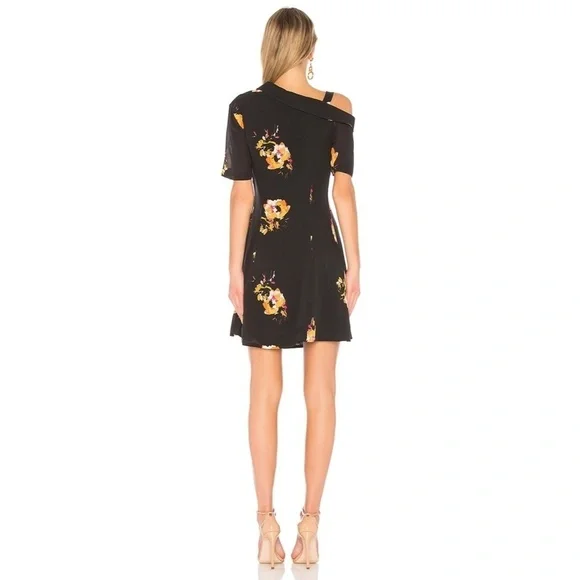 NEW ALC Lucia Silk Black Floral Asymmetrical Mini Dress Size 0 - Picture 2 of 7